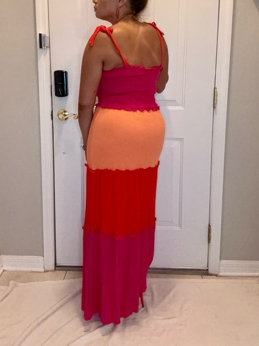 BeBop Colorblock Tie-Shoulder Maxi Dress in Pink, Orange & Red